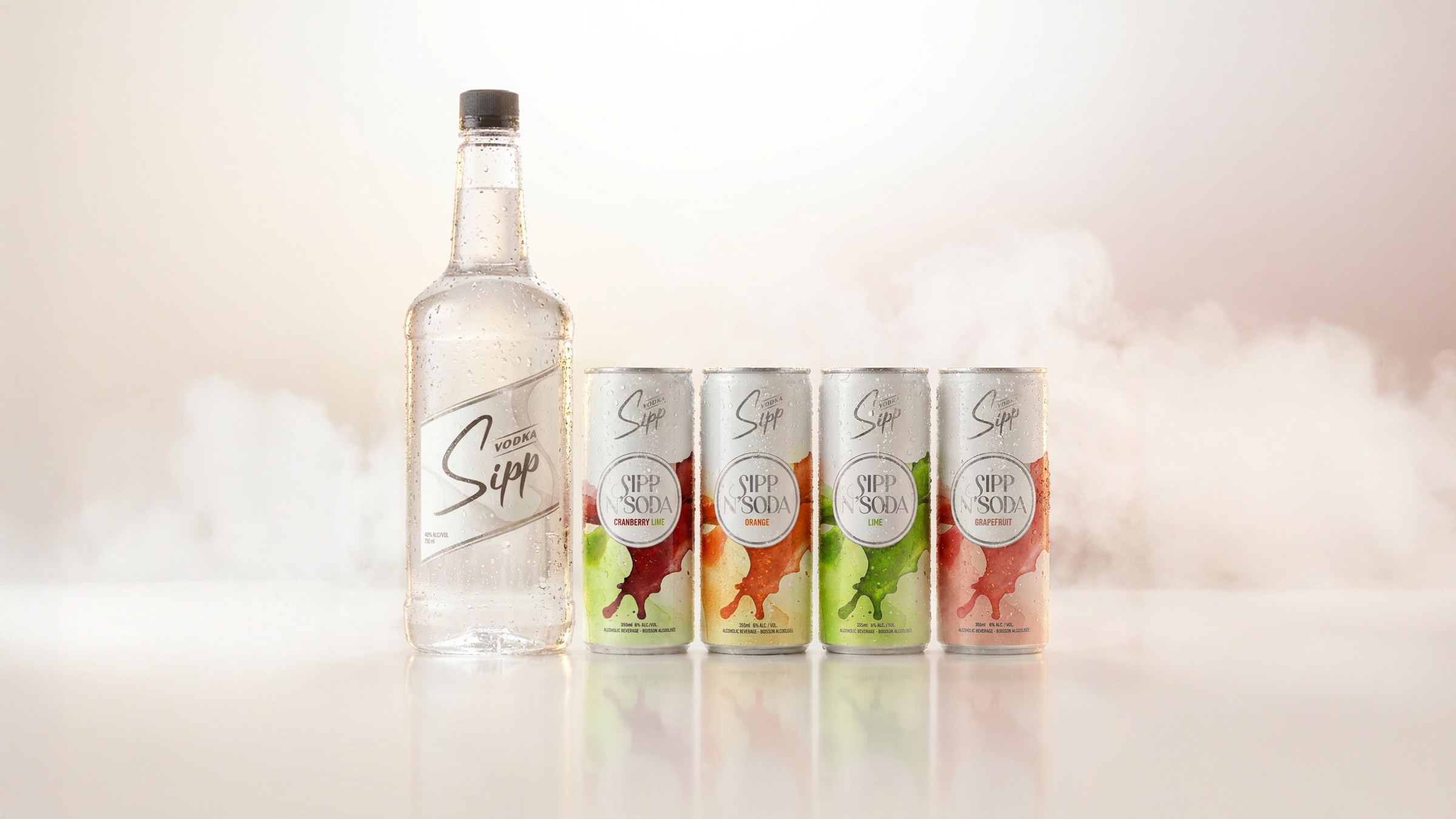 The Sipp N'Soda range: white vodka and four sparkling cocktails