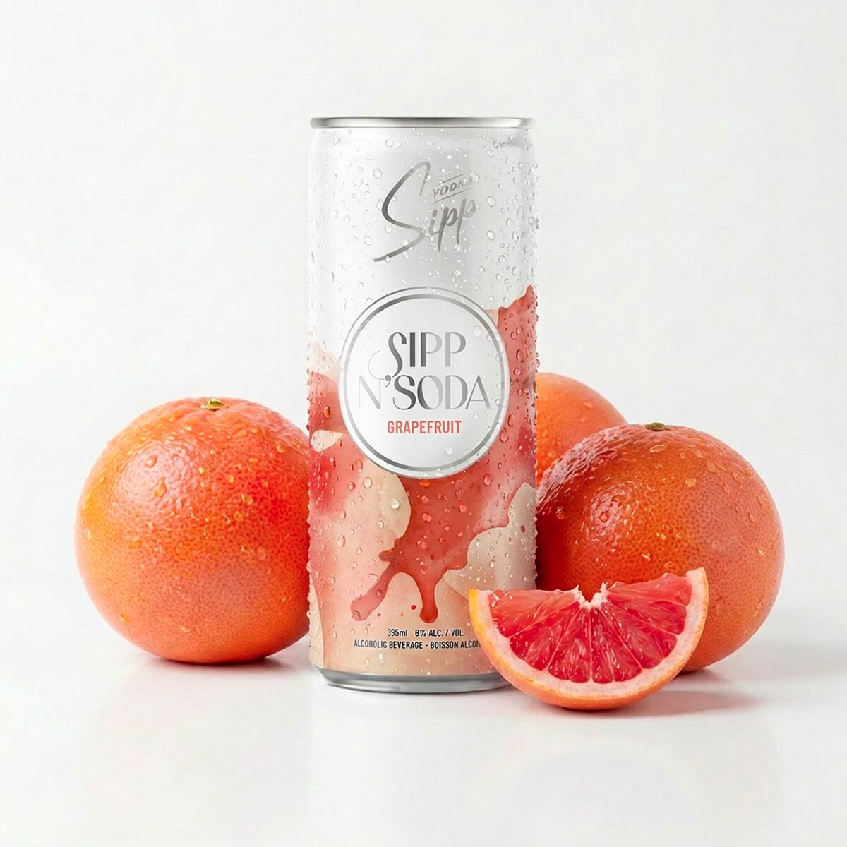 Sipp N'Soda Grapefruit can with grapefruit slice