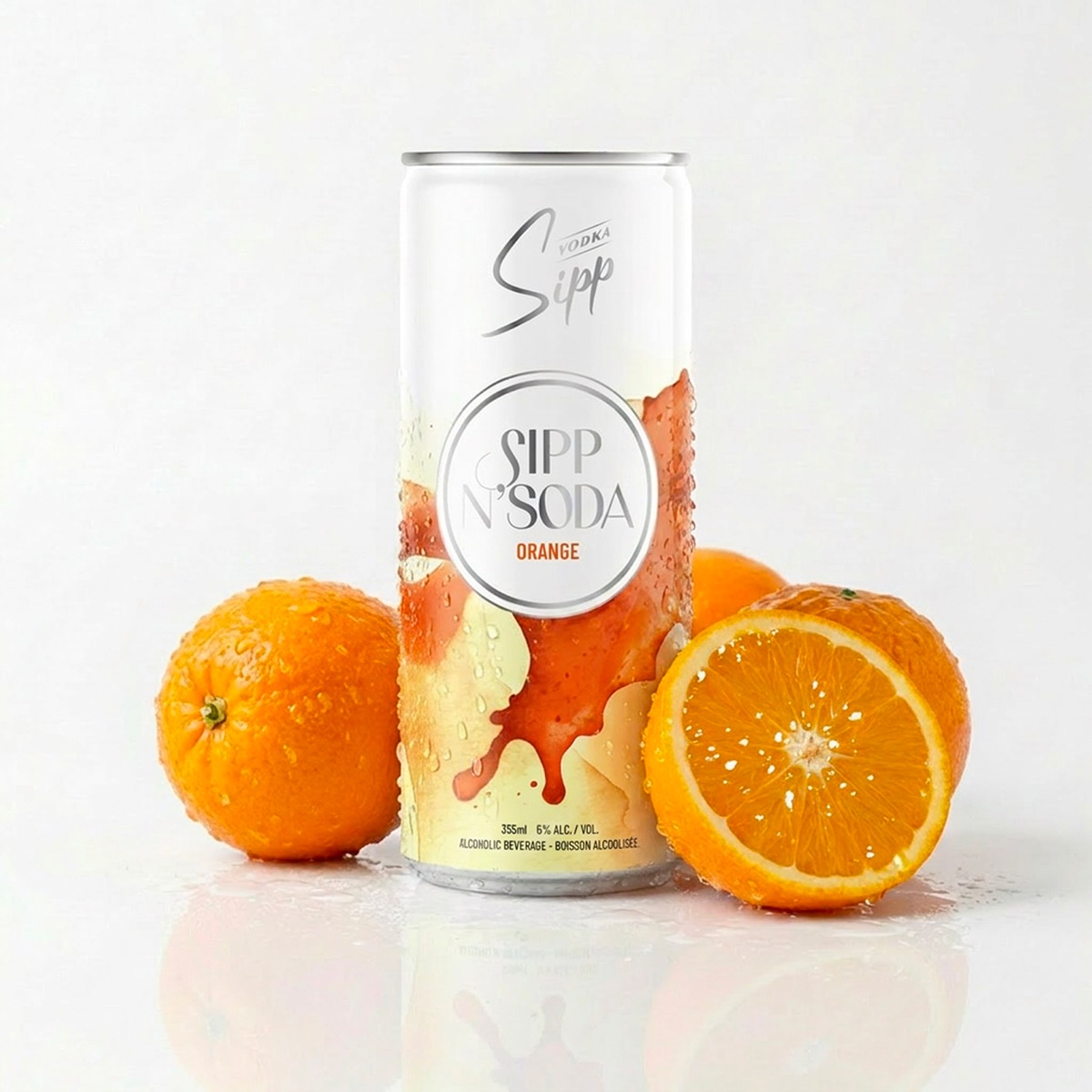Sipp N'Soda Orange can with fresh orange